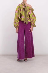 Voluminous grosgrain blouse with floral lace