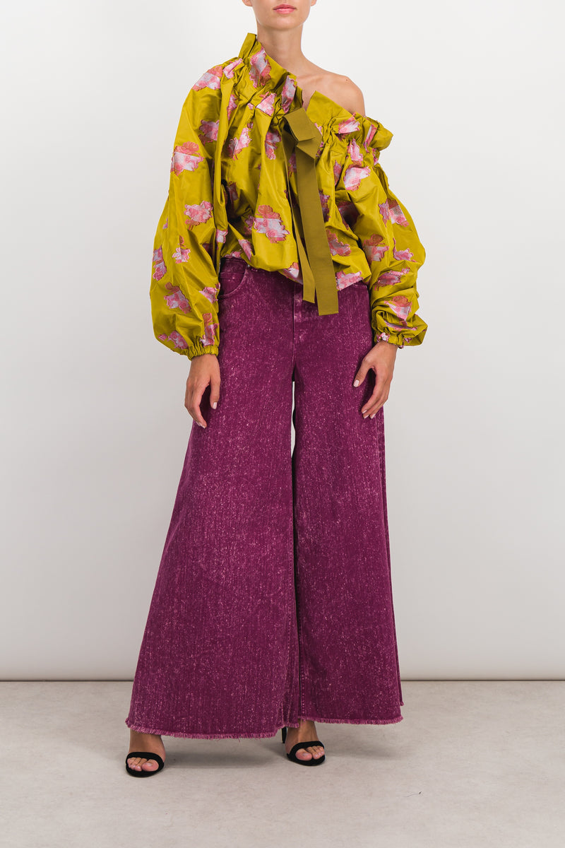 Patou - Voluminous grosgrain blouse with floral lace