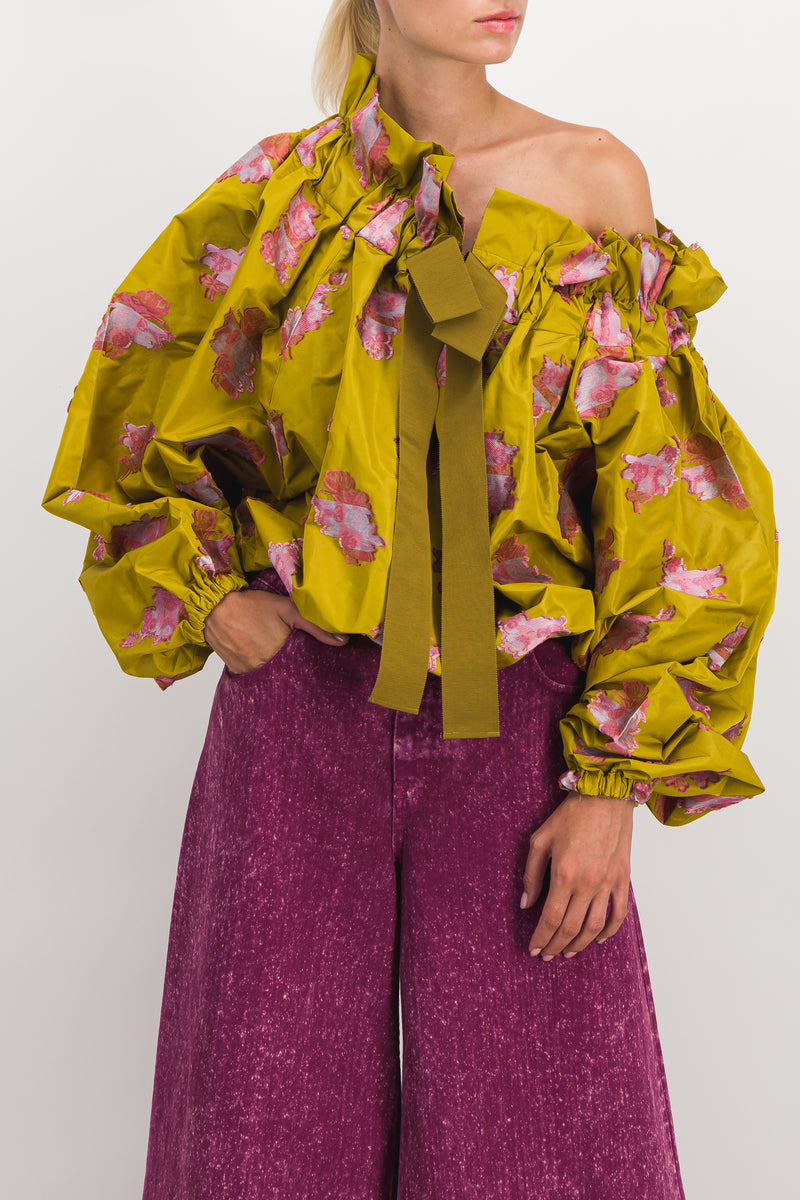 Patou - Voluminous grosgrain blouse with floral lace