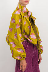 Voluminous grosgrain blouse with floral lace