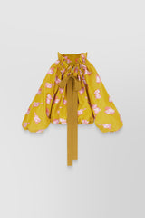 Voluminous grosgrain blouse with floral lace