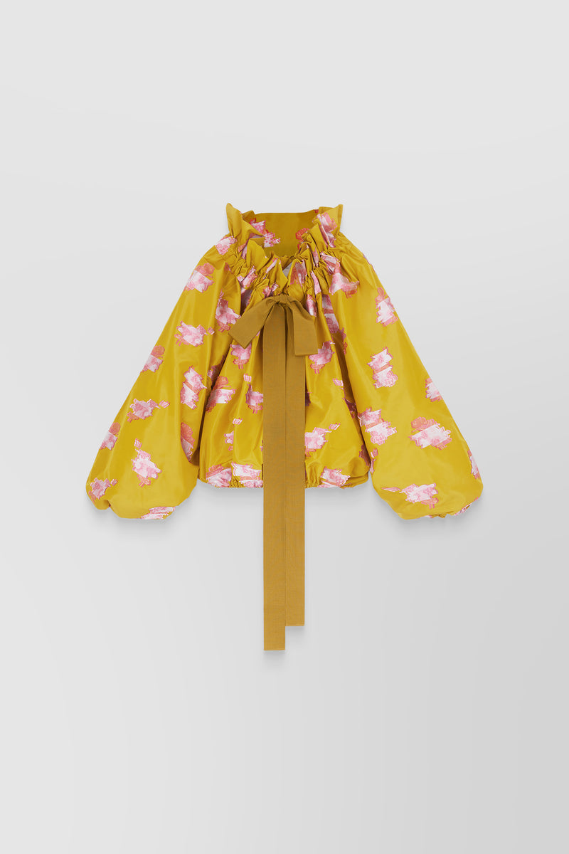 Patou - Voluminous grosgrain blouse with floral lace