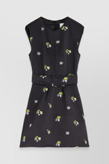 Flower embroidered satin mini dress