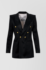 V-neck tailored satin blazer with golden buttons