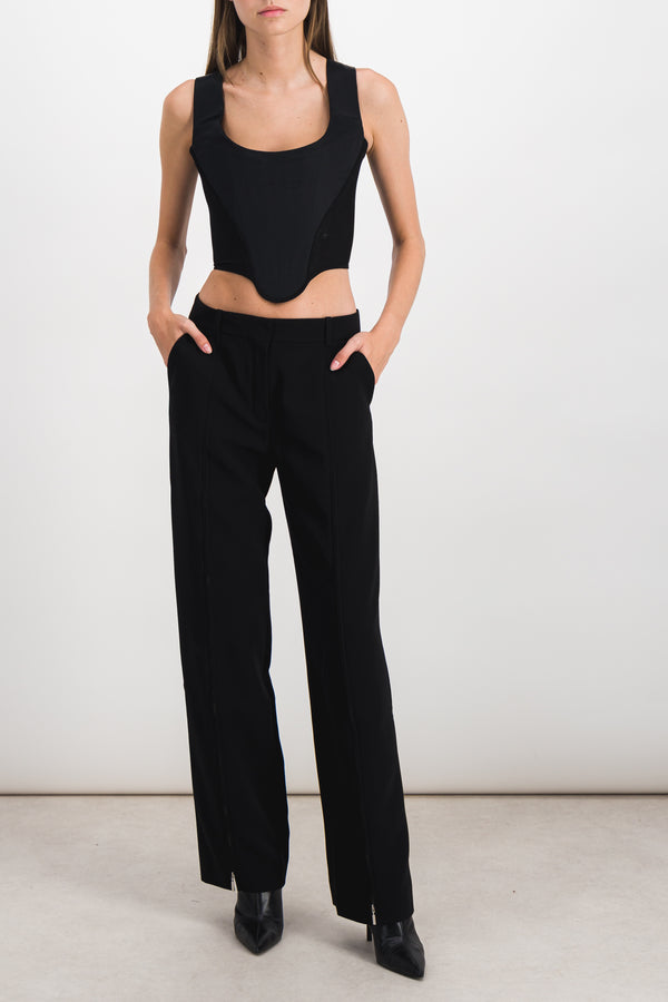 Zipped wide leg pants in recycled gabardine