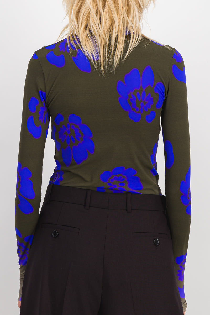 Nina Ricci - Second skin jersey top with gradient blue flower prints