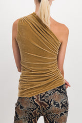 One shoulder draped sleeveless velvet top