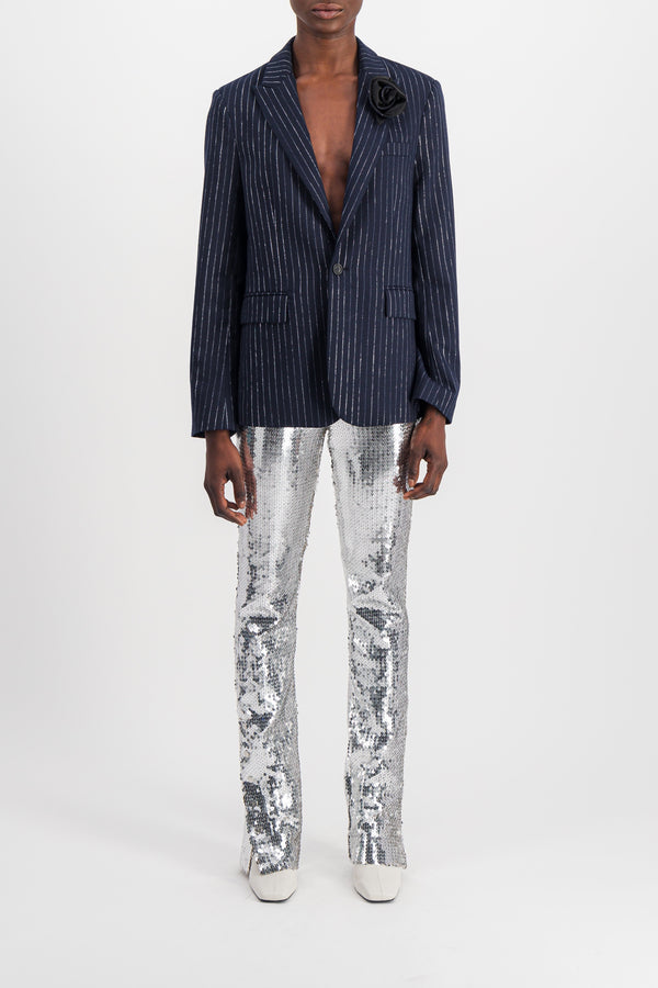 Tuxedo jacket in crystal fibre with satin flower