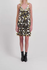 Silver-gold sparkle v-neck mini dress
