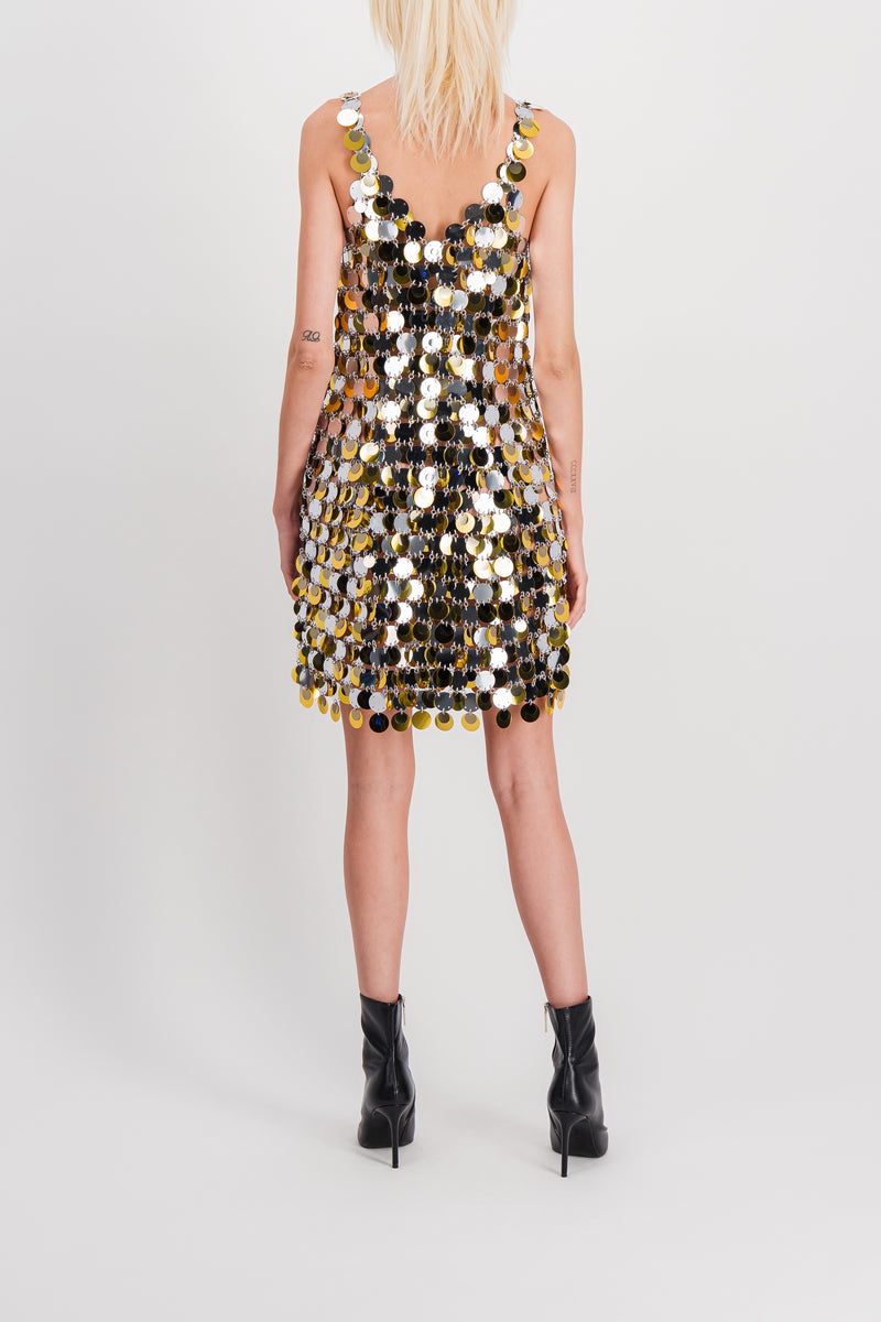 Paco Rabanne - Silver-gold sparkle v-neck mini dress