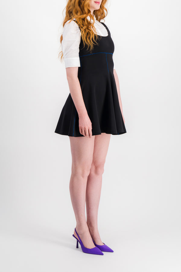 Flared A-line mini dress with contrast stiching