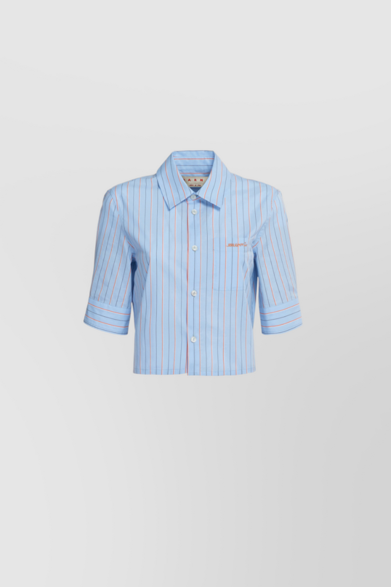 Marni - Blue striped cropped cotton baby shirt