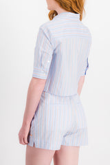 Blue striped cropped cotton baby shirt