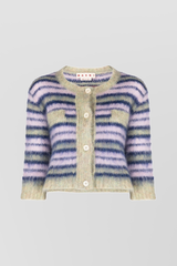 Stripped mohair cropped cardigan