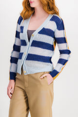 Stripped multi-color mohair cardigan