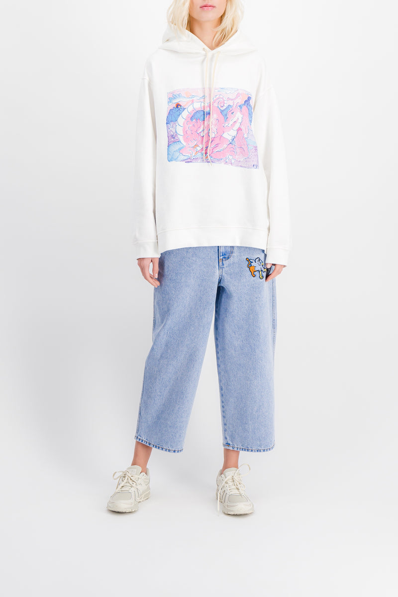Marni - Wide-leg cropped light blue jeans with embroidered motifs