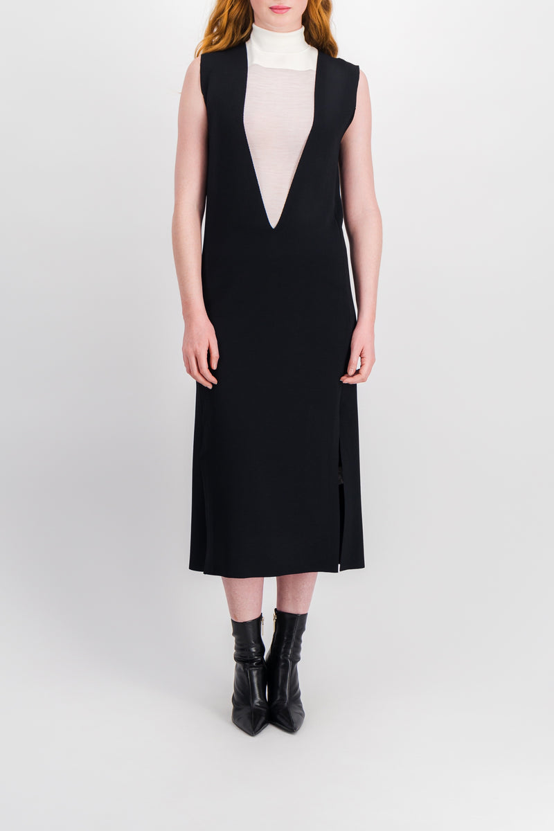 Jil Sander - Deep v-neck fine viscose straight midi dress