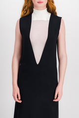 Deep v-neck fine viscose straight midi dress