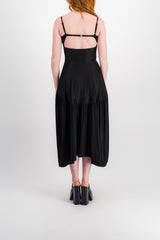Fluid satin midi dress with fluted skirt