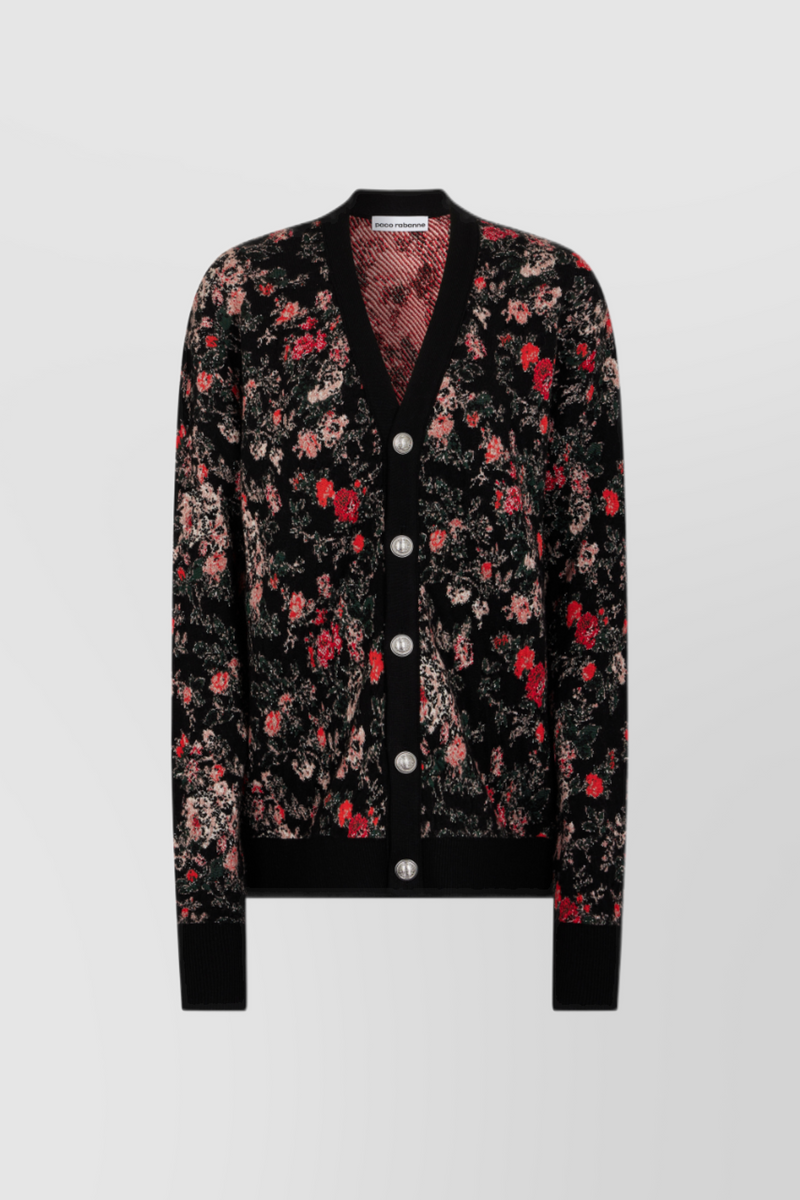 Paco Rabanne - Loose v-neck knit jacquard flower cardigan