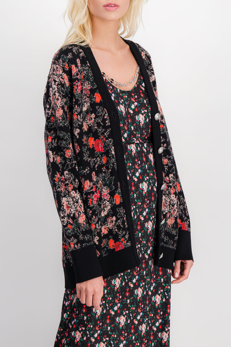 Paco Rabanne - Loose v-neck knit jacquard flower cardigan