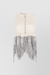 Pleated satin mesh mix sleeveless crop top