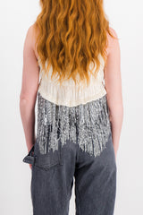 Pleated satin mesh mix sleeveless crop top
