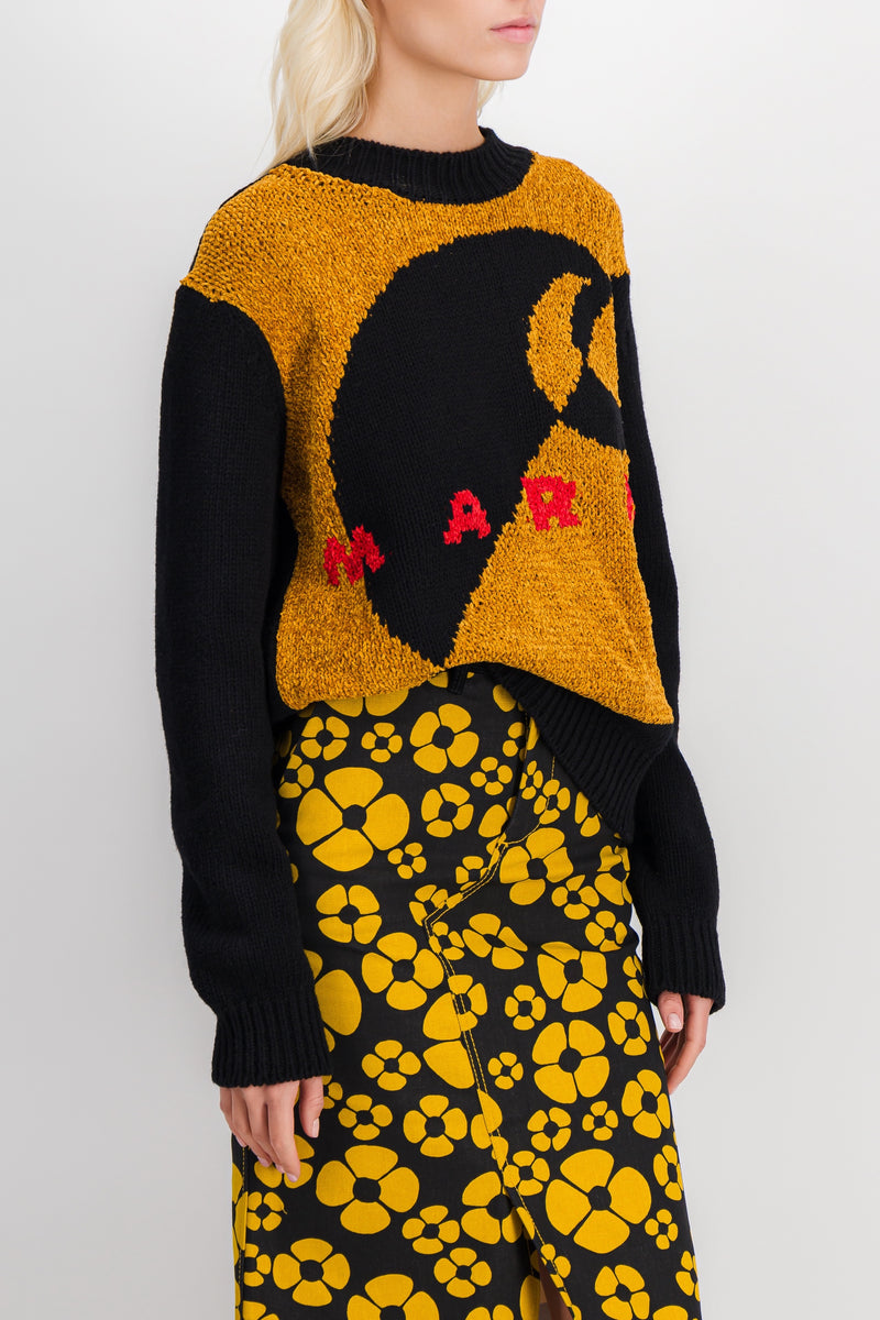 Marni - Round neck wool sweater with Carhartt print