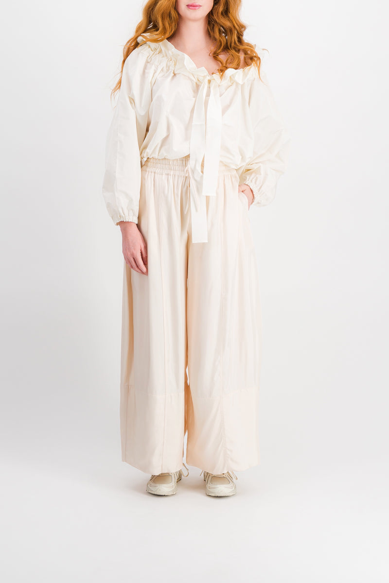Patou - Ivory gros grain cropped voluminous blouse