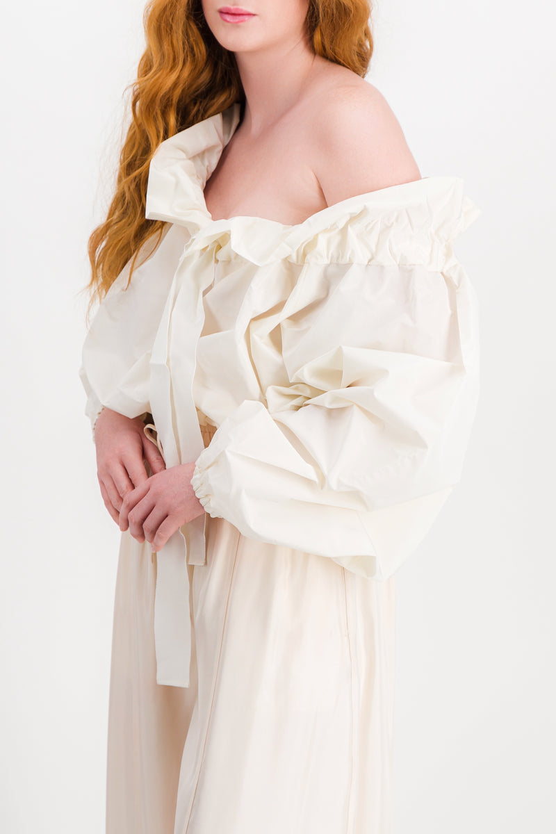 Patou - Ivory gros grain cropped voluminous blouse