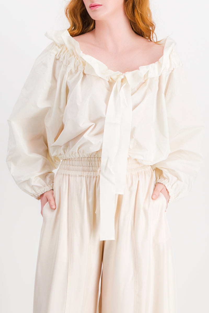 Patou - Ivory gros grain cropped voluminous blouse