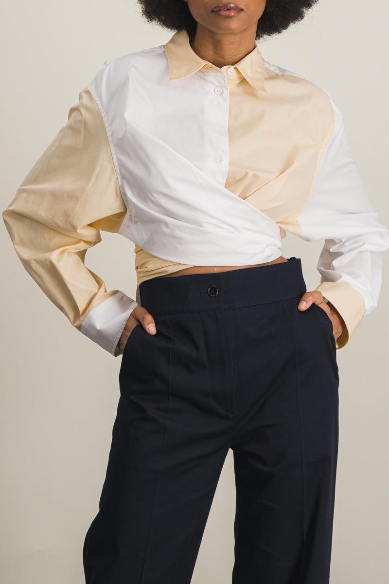 Marni - Two-tone asymmetric organic cotton shirt