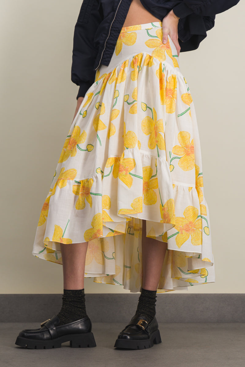 Marni - Long asymmetric linen floral skirt