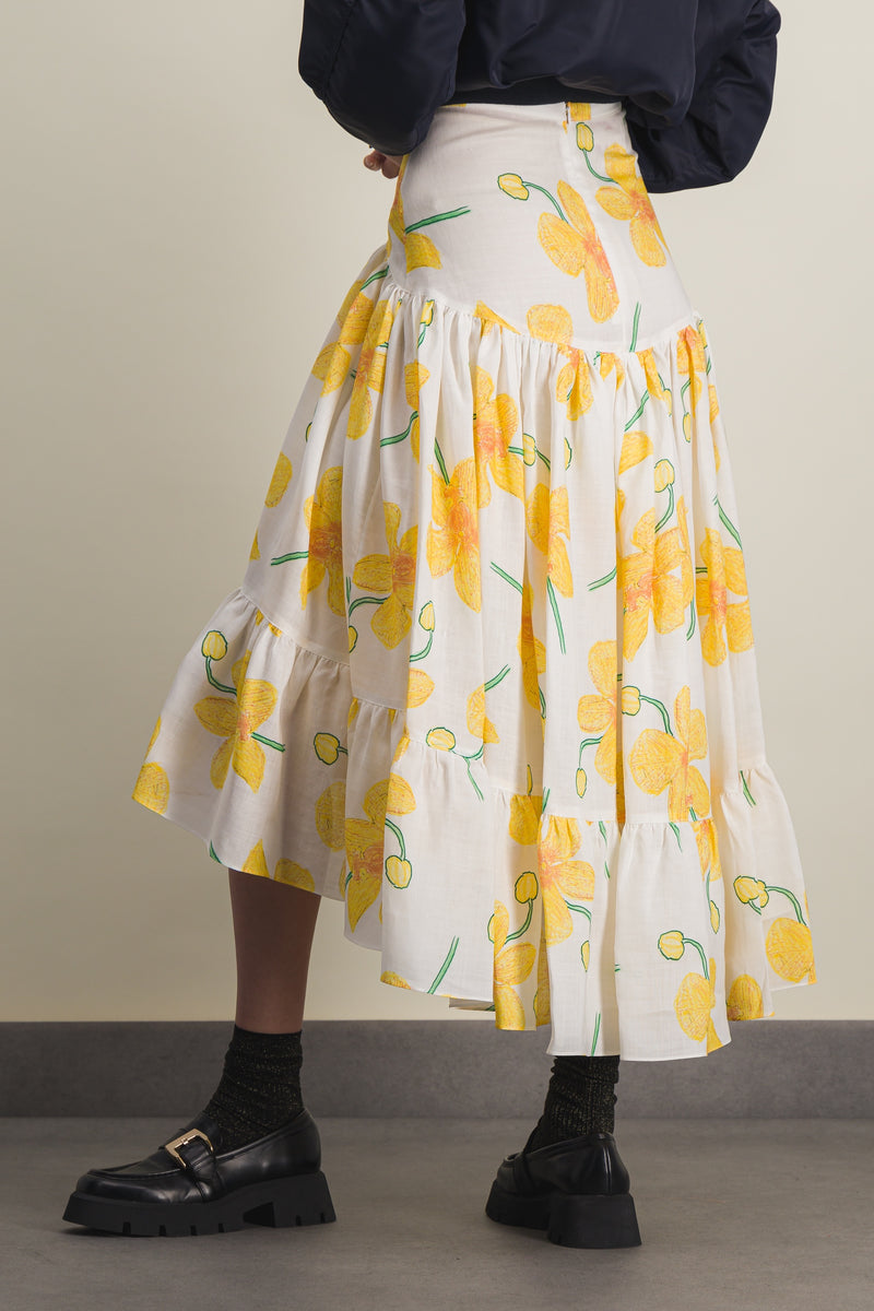 Marni - Long asymmetric linen floral skirt