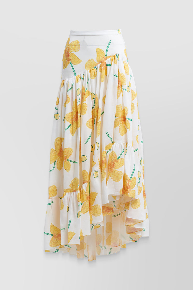 Marni - Long asymmetric linen floral skirt