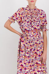 Flower printed jersey shortsleeved midi dress