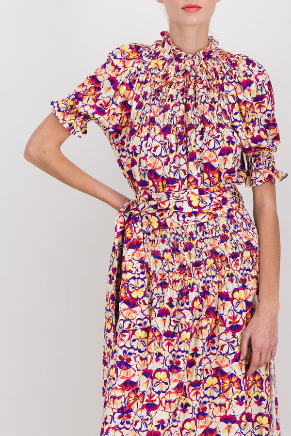 Flower printed jersey shortsleeved midi dress