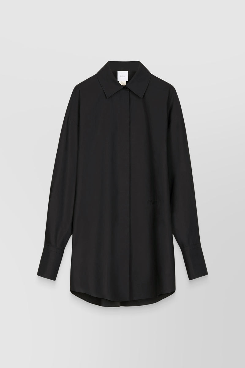 Patou - Organic cotton popline oversized black shirt mini-dress