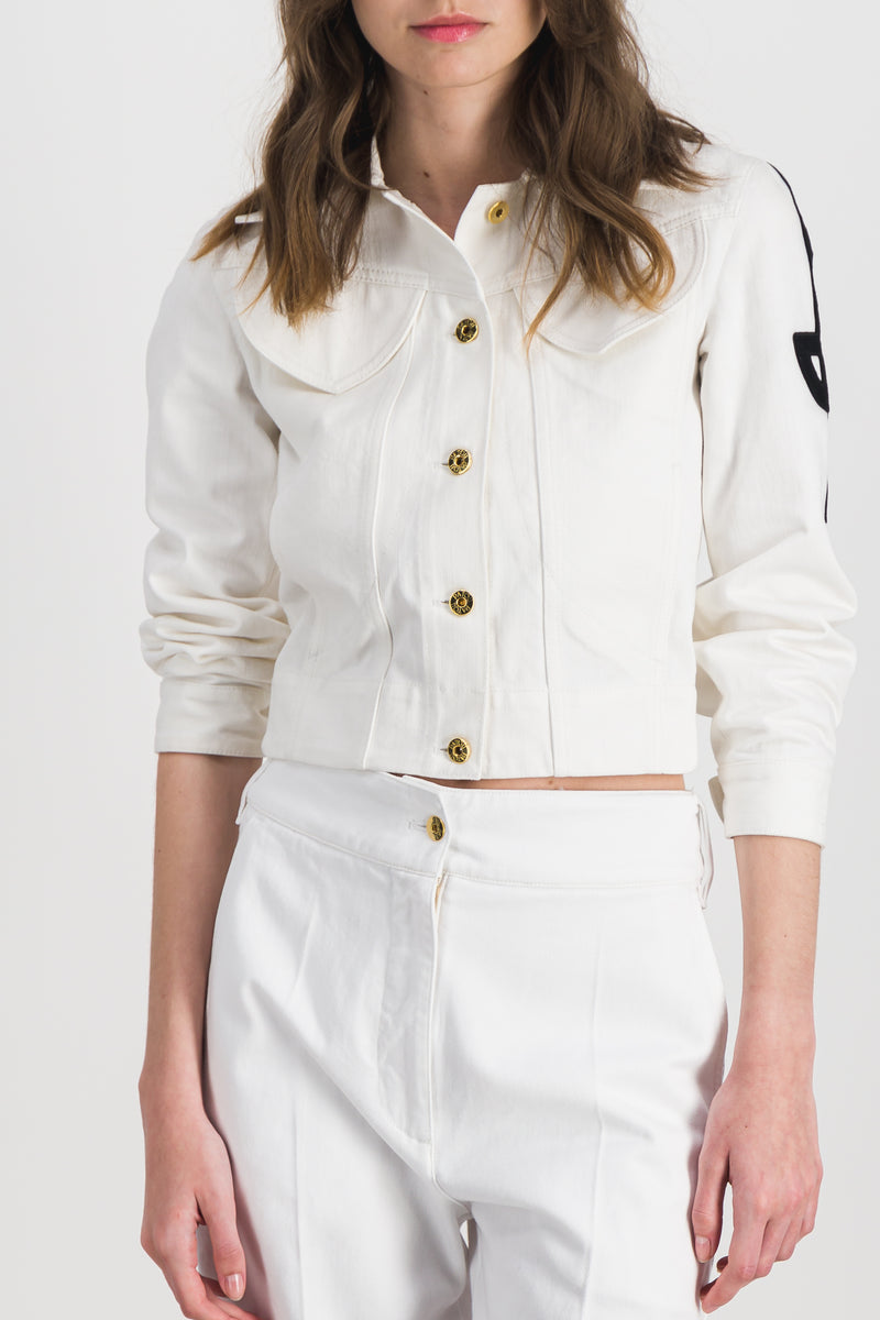 Patou - Embroidered logo eco denim jacket