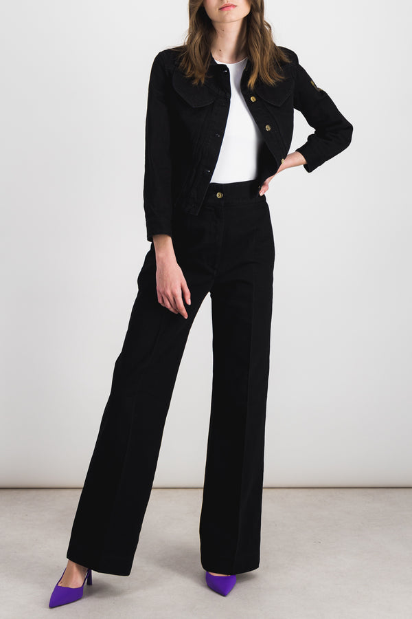 Organic denim straight leg black pants