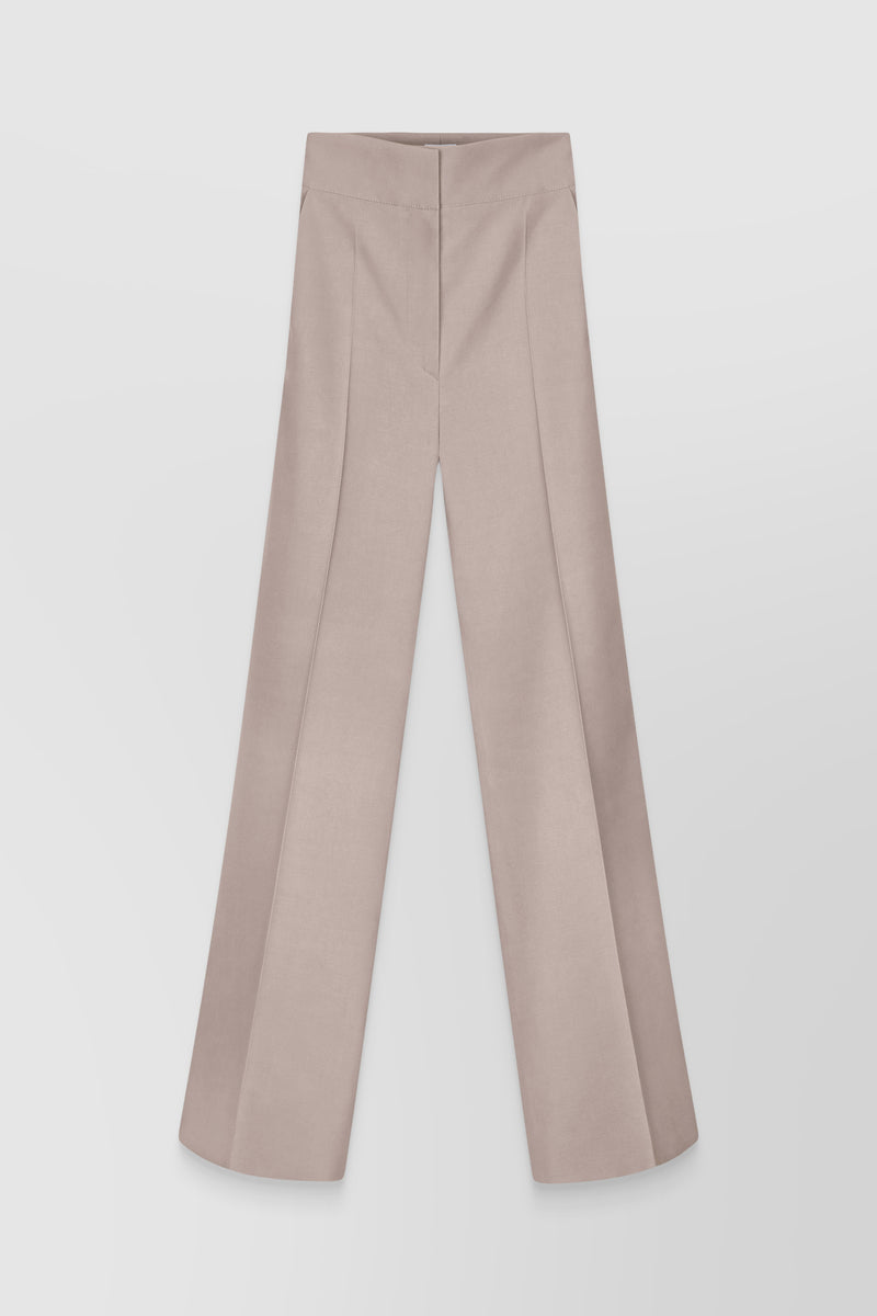 Patou - Taupe organic cotton and wool long tailored straight leg pants