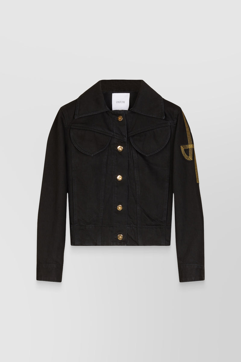 Patou - JP logo embroidered organic black denim jacket