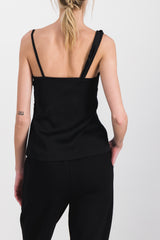 Asymmetric crêpe satin black caraco top