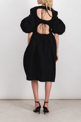 Matelassé puff sleeve dress with tulip skirt