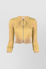 Bicolored ribbed knitted cropped cardigan