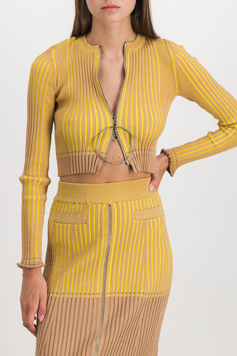 Paco Rabanne - Bicolored ribbed knitted cropped cardigan