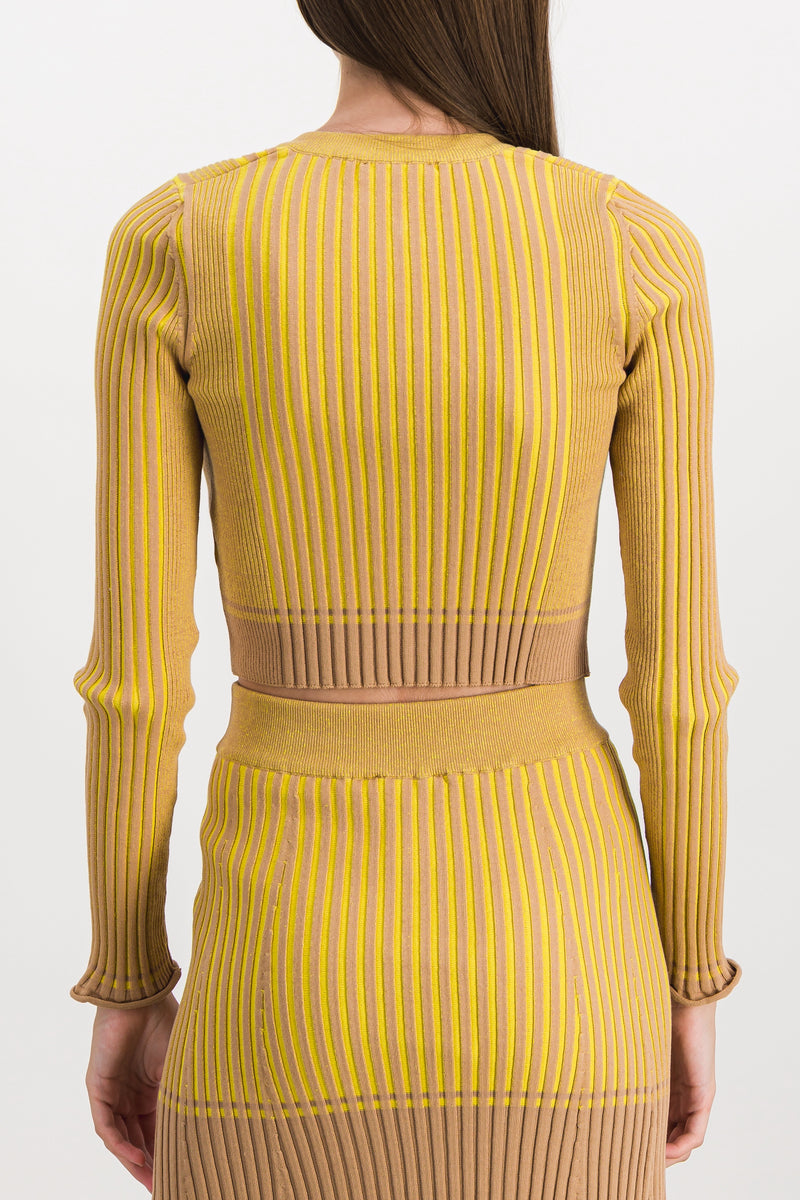 Paco Rabanne - Bicolored ribbed knitted cropped cardigan
