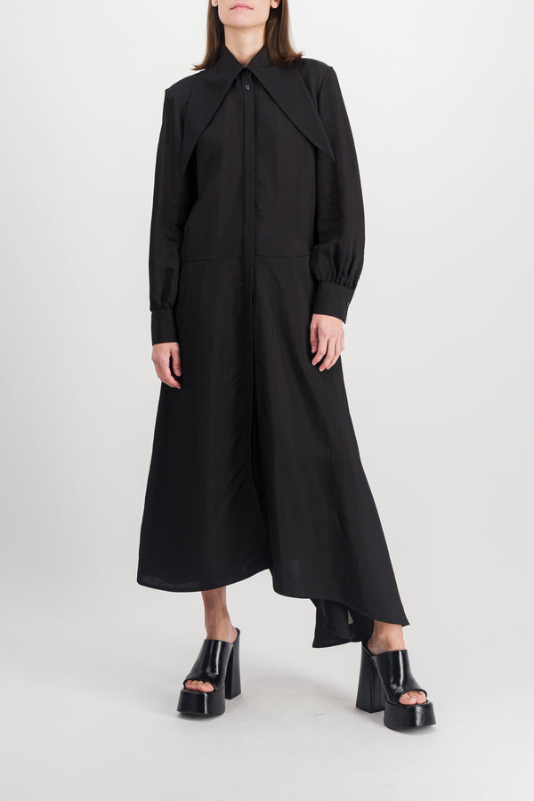 Asymmetric viscose-silk shirt dress