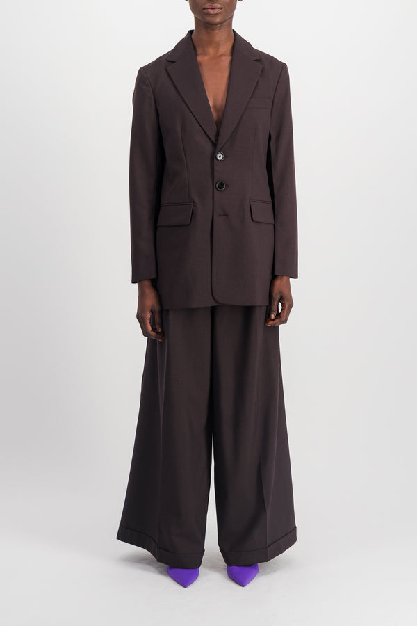 Reversible single-breasted virgin wool long blazer